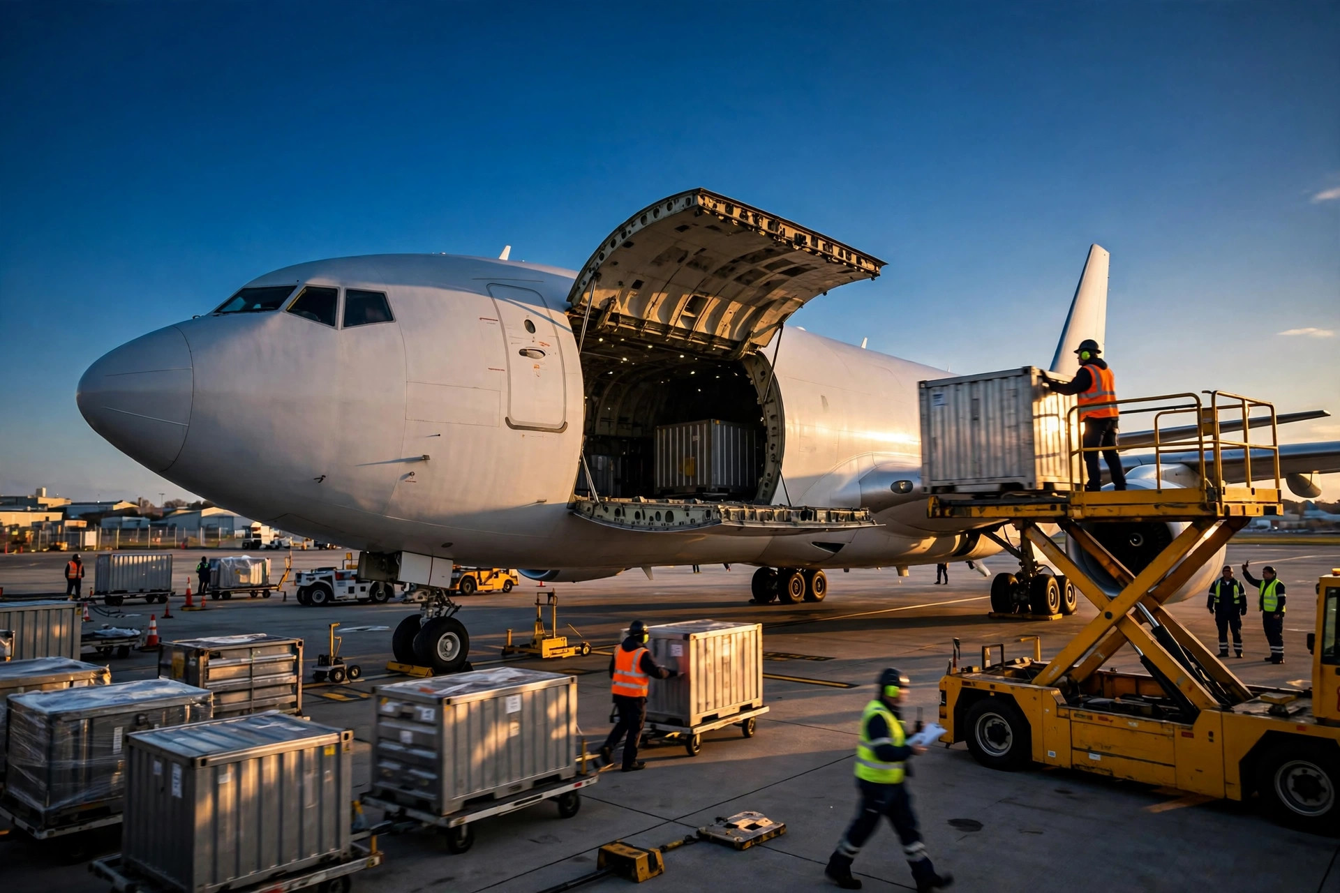 Cargo aircraft being loaded