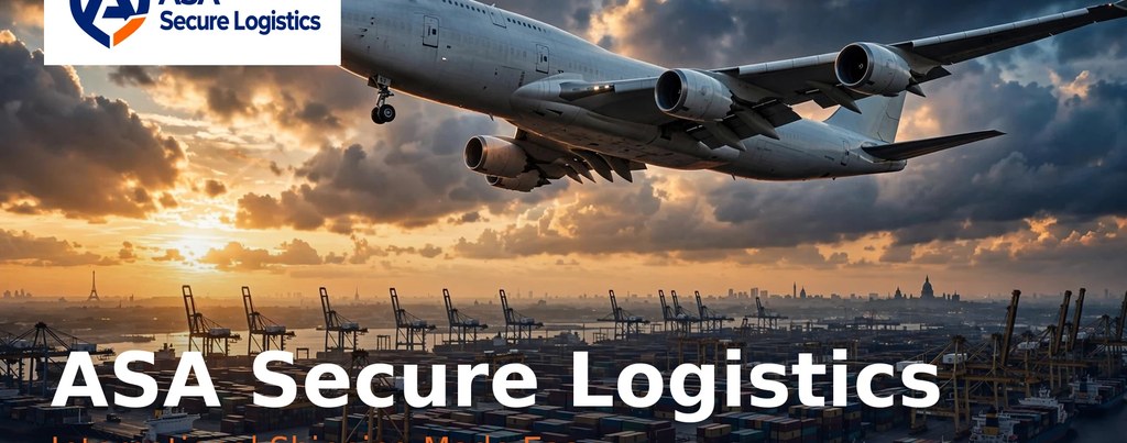 International shipping logistics with air and ocean freight services, featuring cargo containers and transportation vehicles.